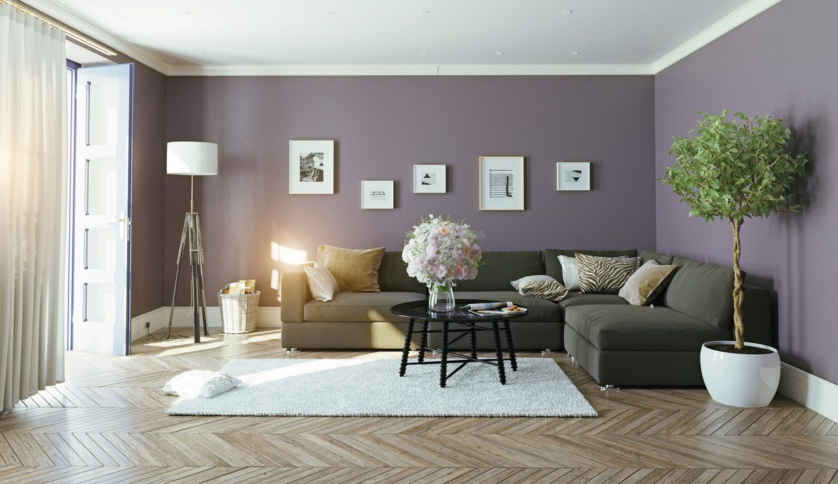 Modern Living Room With Purple Painted Walls Modern Living Room With Purple Painted Walls