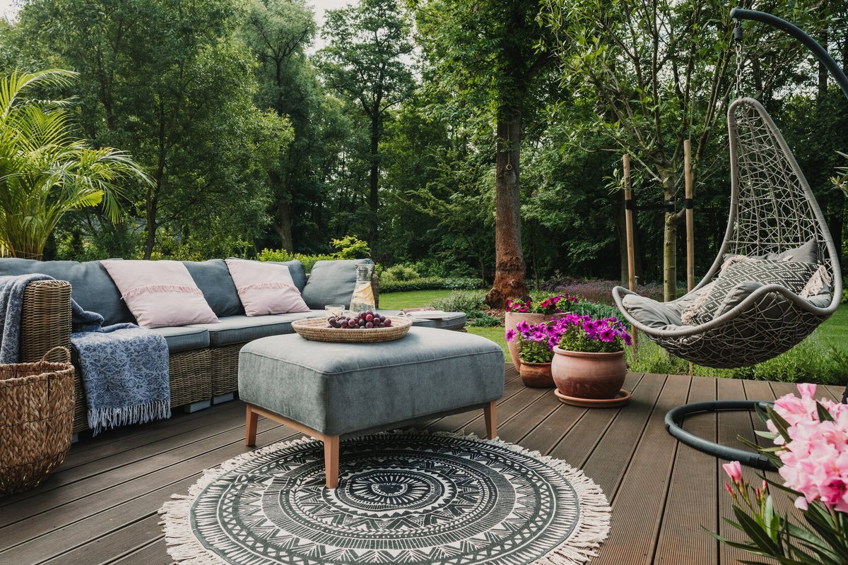 Garden Patio Decorated with Sofa and Coffee Table