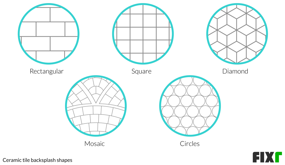 Comparison of Ceramic Tile Backsplash Shapes: Rectangular, Square, Diamond, Mosaic, and Circles