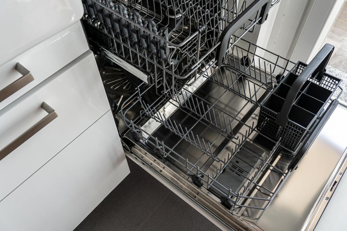 Dishwasher With the Door Opened in a Kitchen