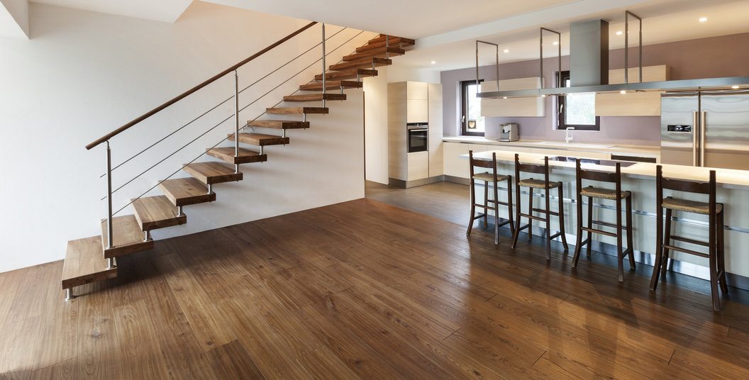 Living Room with Hardwood Floor and Stairs