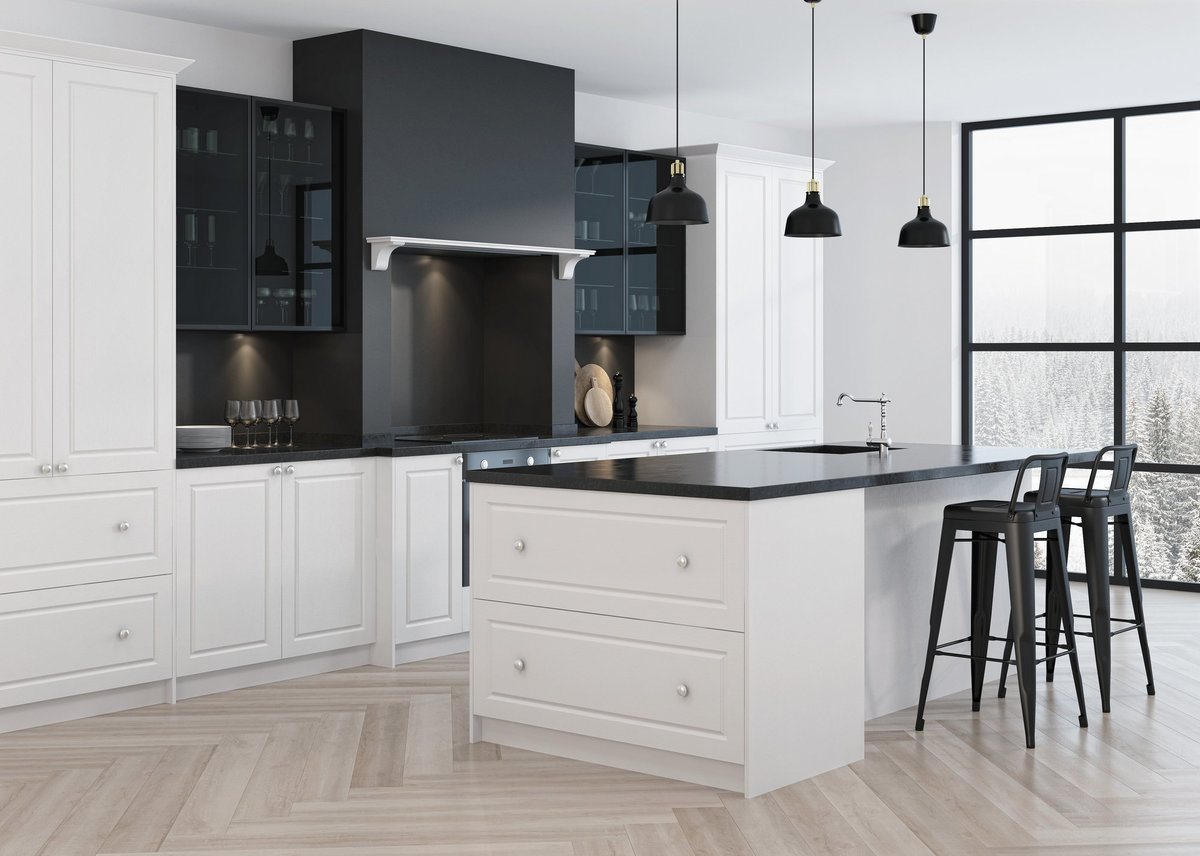 Black and White Luxurious Kitchen with Laminated Countertop