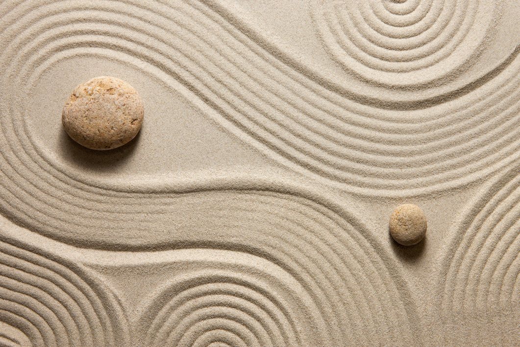 Raked Sand Zen Garden with Rocks