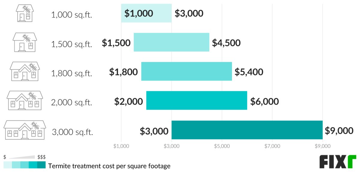 Cost to Treat Termites in a 1,000, 1,500, 1,800, 2,000, and 3,000 Sq.Ft. Home