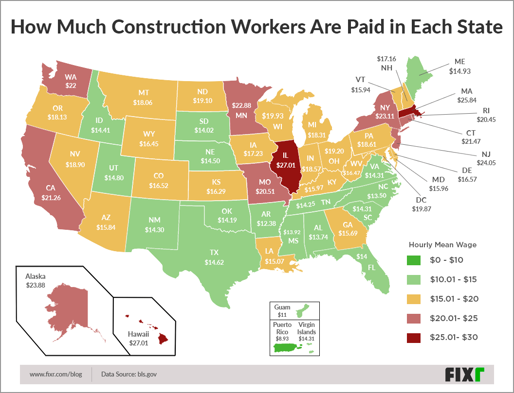 This Map Shows Where Construction Workers Are Most Paid And How Much In Usa