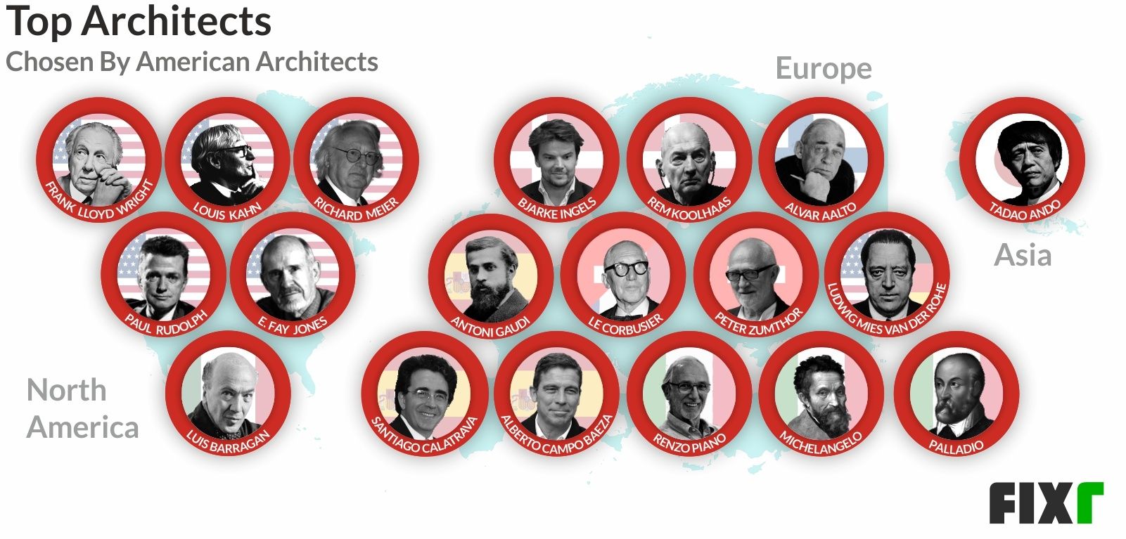 Map of Best Architects in History