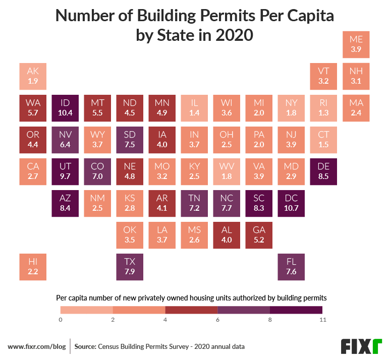 Construction Permits per Capita  State in 2020 US