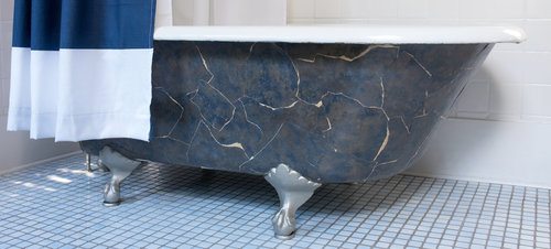 blue clawfoot tub