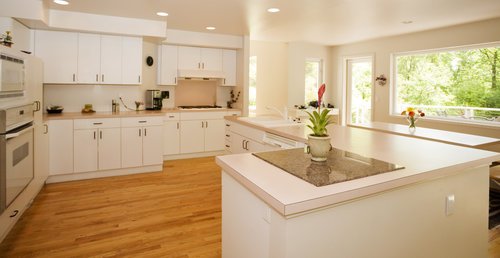 Laminated Wooden Kitchen Island With Cream Marble Countertop laminate countertops